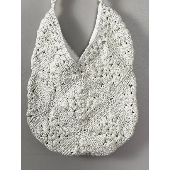 Ivory Crochet Macrame Hobo Hippie Shoulder Crossbody Bag Boho Bucket Purse Indie - Picture 3 of 14